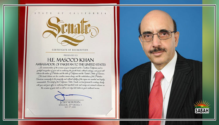 Californian Senate honors Pak Ambassador Sardar Masood Khan